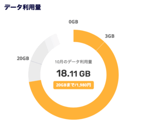 楽天モバイル 20GB未満の月 管理画面 表示