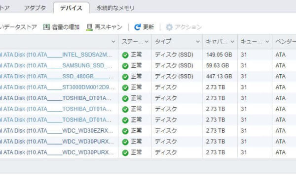 Esxiに搭載済ストレージ